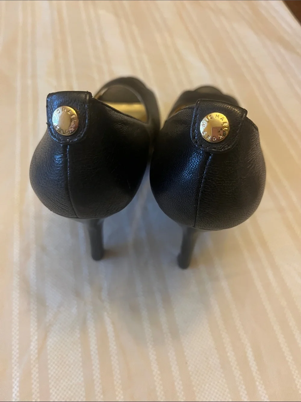 Michael Kors Black Leather Peep-Toe Stiletto Heels size 8.5